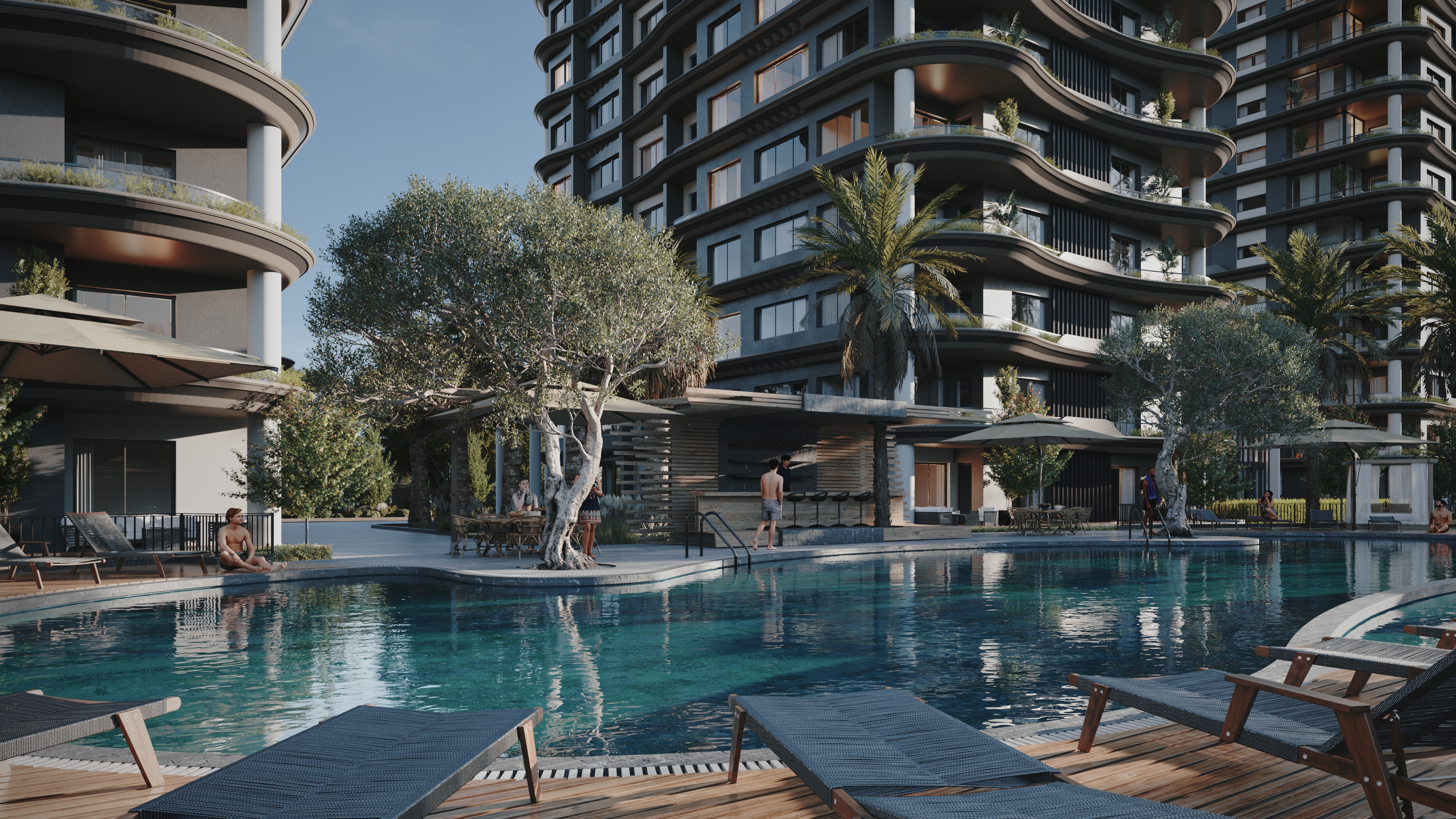UBB Mersin Tekince Konut Kompleksi - Gündüz & Gece Aydınlatmalı Dış Cephe Görselleştirme